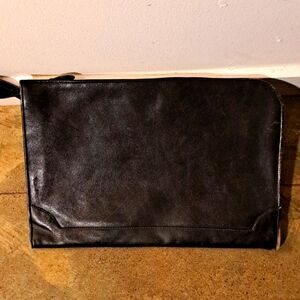 Black Leather Worn Portfolio With Handle